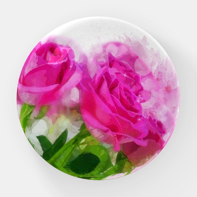 PAPERWEIGHT : FLORAL WATERCOLOUR ROSE (Front)