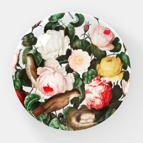 PAPERWEIGHT  : FLOWERS AND BIRDS NEST