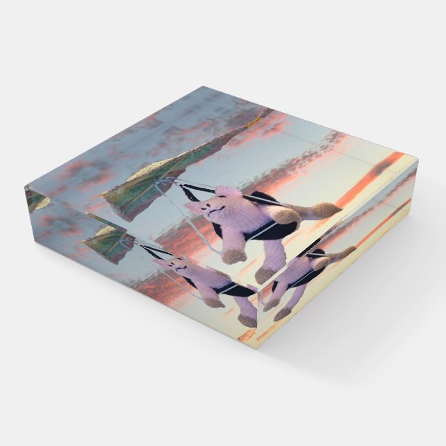Paperweight - Flying Pig in Sunset Sky (Angled)