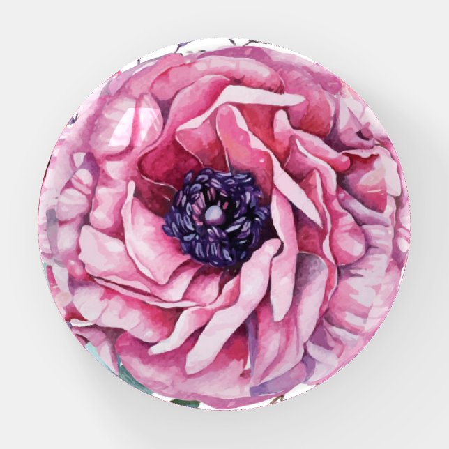 PAPERWEIGHT : WATERCOLOUR : FLORAL : PEONY (Front)