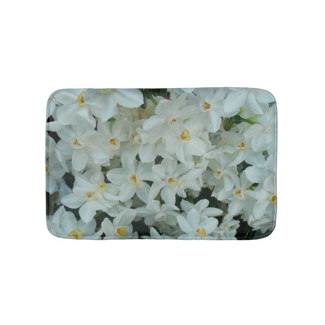 Paperwhite Narcissus Delicate White Flowers Bath Mat (Front)
