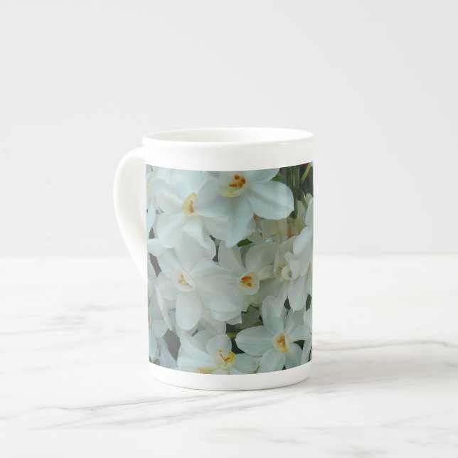 Paperwhite Narcissus Delicate White Flowers Bone China Mug (Front Left)