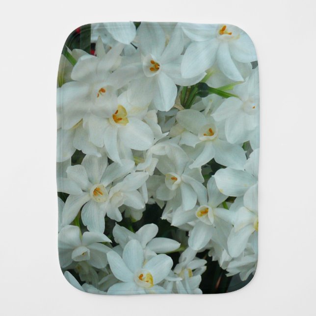 Paperwhite Narcissus Delicate White Flowers Burp Cloth (Front)