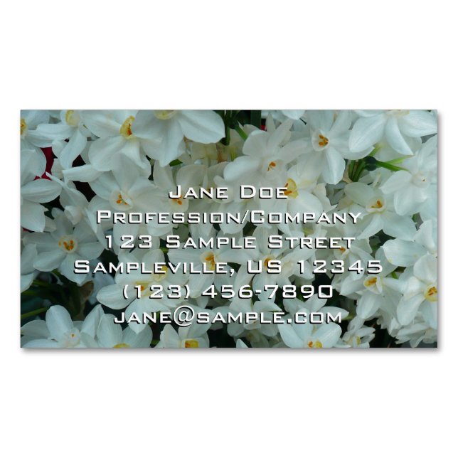 Paperwhite Narcissus Delicate White Flowers Business Card Magnet (Front)