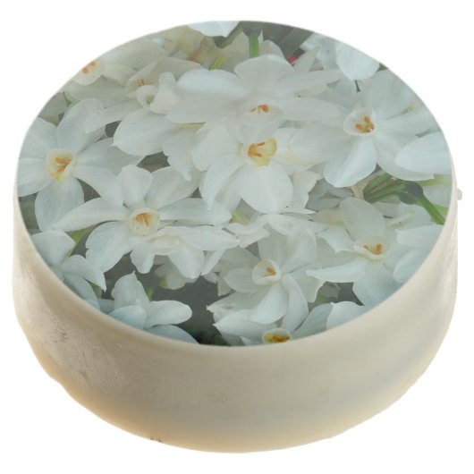 Paperwhite Narcissus Delicate White Flowers Chocolate Covered Oreo (Angled)