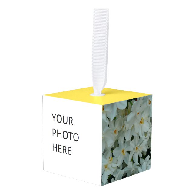 Paperwhite Narcissus Delicate White Flowers Cube Ornament (Front Angled)