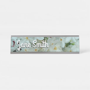 Paperwhite Narcissus Delicate White Flowers Desk Name Plate