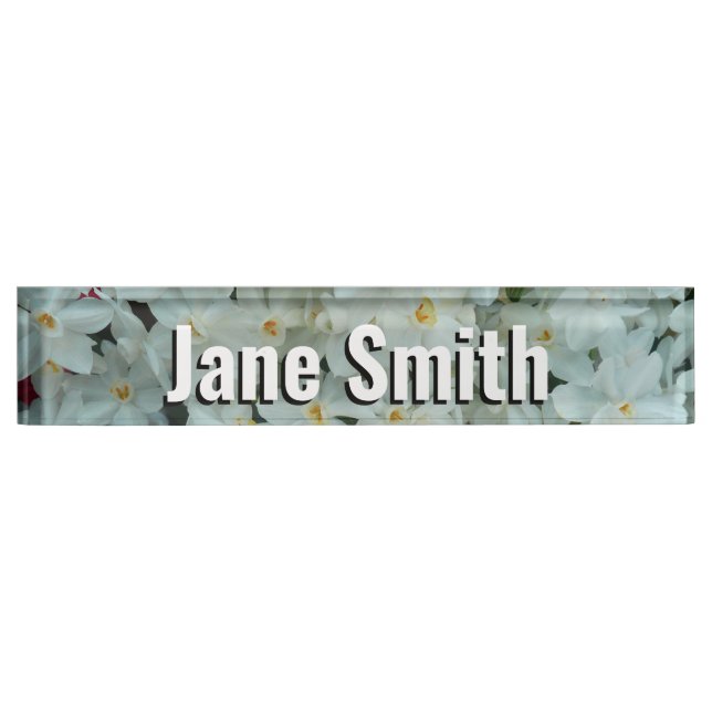 Paperwhite Narcissus Delicate White Flowers Desk Name Plate (Front)