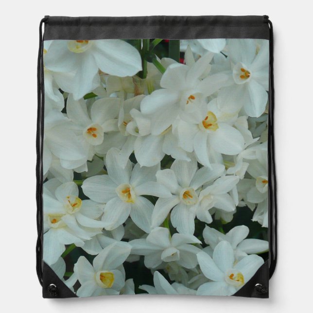 Paperwhite Narcissus Delicate White Flowers Drawstring Bag (Front)