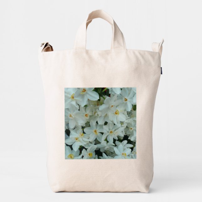 Paperwhite Narcissus Delicate White Flowers Duck Bag (Front)
