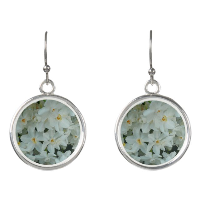 Paperwhite Narcissus Delicate White Flowers Earrings (Front)