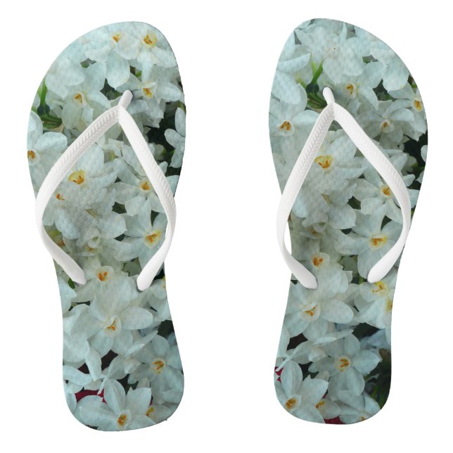 Paperwhite Narcissus Delicate White Flowers Flip Flops (Footbed)