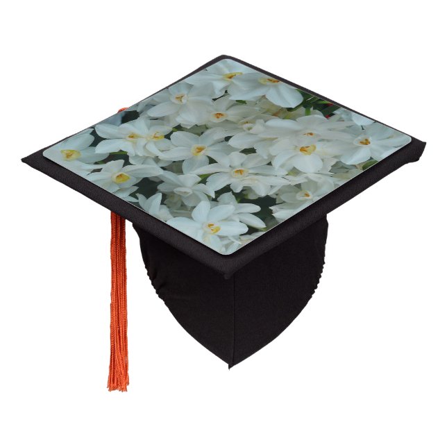 Paperwhite Narcissus Delicate White Flowers Graduation Cap Topper (Angled)