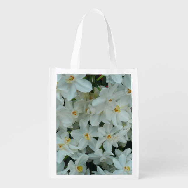 Paperwhite Narcissus Delicate White Flowers Grocery Bag (Front)