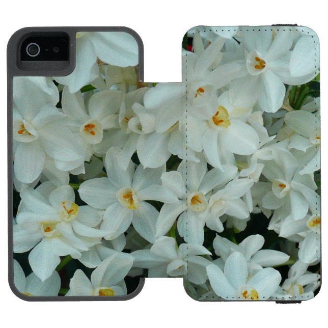 Paperwhite Narcissus Delicate White Flowers Incipio iPhone Wallet Case (Folio Open)
