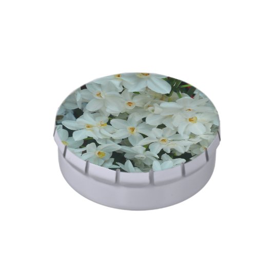 Paperwhite Narcissus Delicate White Flowers Jelly Belly Candy Tin (Side)