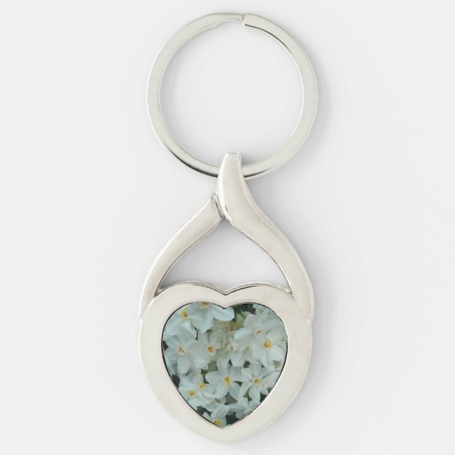 Paperwhite Narcissus Delicate White Flowers Keychain (Front)