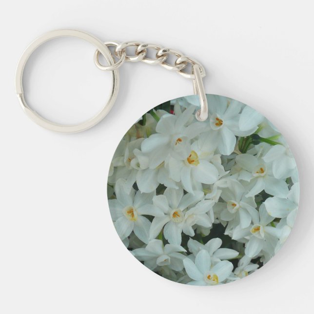 Paperwhite Narcissus Delicate White Flowers Keychain (Front)