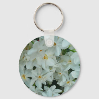 Paperwhite Narcissus Delicate White Flowers Keychain