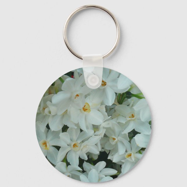 Paperwhite Narcissus Delicate White Flowers Keychain (Front)