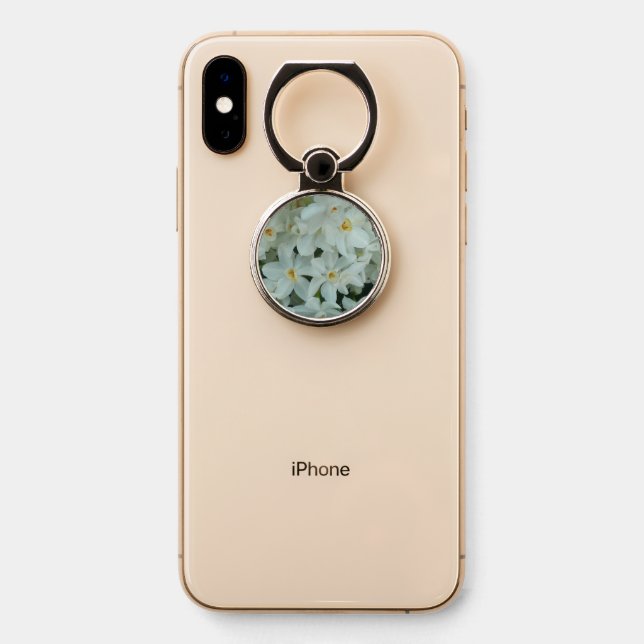 Paperwhite Narcissus Delicate White Flowers Phone Ring Stand (On Phone)