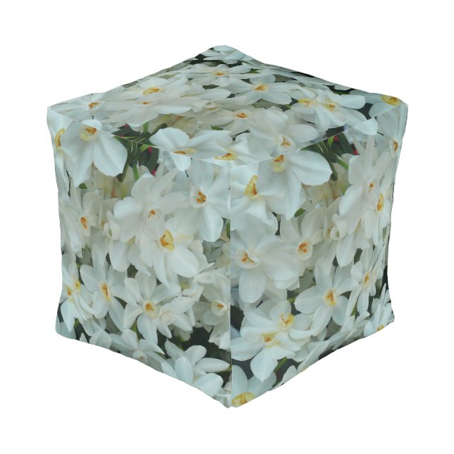 Paperwhite Narcissus Delicate White Flowers Pouf (Angled Back)
