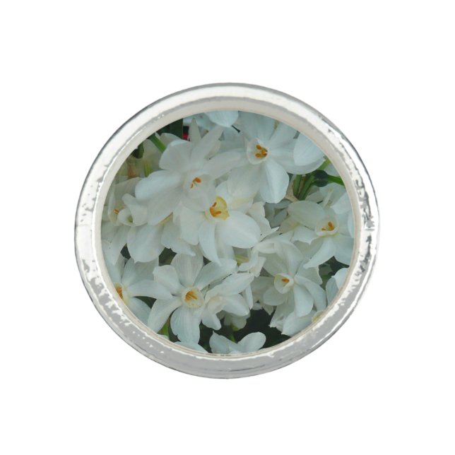 Paperwhite Narcissus Delicate White Flowers Ring (Front)