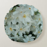 Paperwhite Narcissus Delicate White Flowers Round Pillow