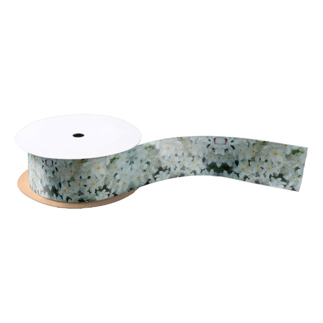 Paperwhite Narcissus Delicate White Flowers Satin Ribbon (Spool)