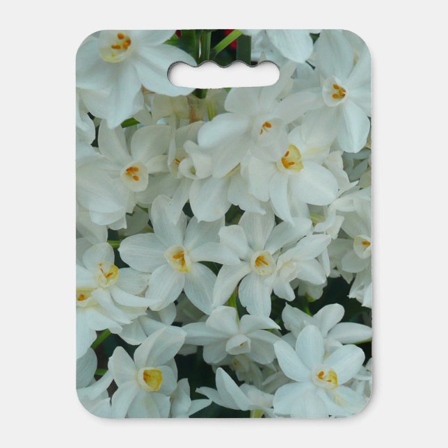 Paperwhite Narcissus Delicate White Flowers Seat Cushion (Front Vertical)
