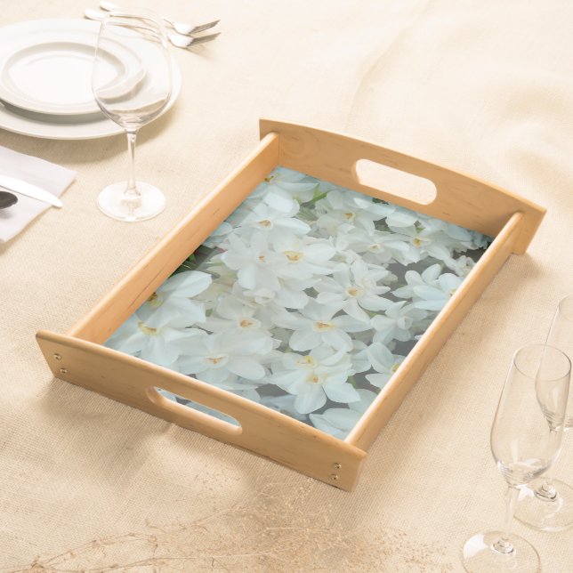 Paperwhite Narcissus Delicate White Flowers Serving Tray (Front)