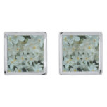 Paperwhite Narcissus Delicate White Flowers Silver Cufflinks