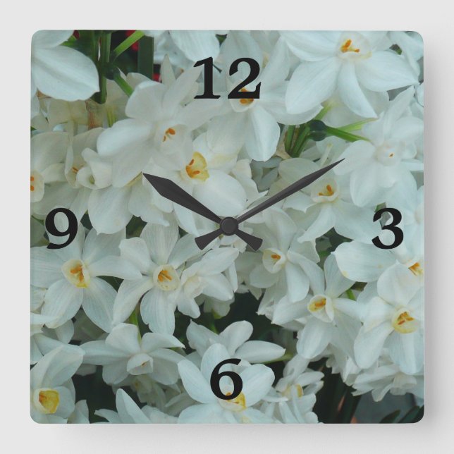 Paperwhite Narcissus Delicate White Flowers Square Wall Clock (Front)