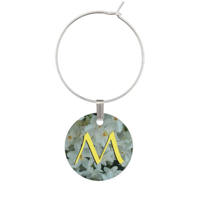 Paperwhite Narcissus Delicate White Flowers Wine Charm (Front)