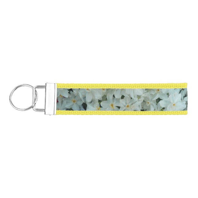Paperwhite Narcissus Delicate White Flowers Wrist Keychain (Keys on Left)