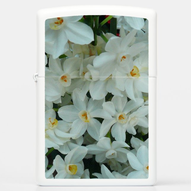 Paperwhite Narcissus Delicate White Flowers Zippo Lighter (Front)
