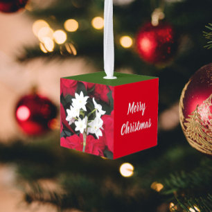 Paperwhites and Holly Holiday Cube Ornament