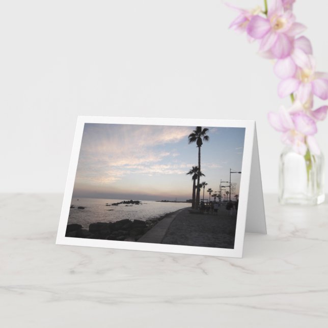 Paphos At Night, Cypriot Landscape Card (Orchid)