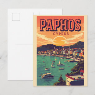 Paphos beach sunset, Cyprus touring souvenir gifts Holiday Postcard