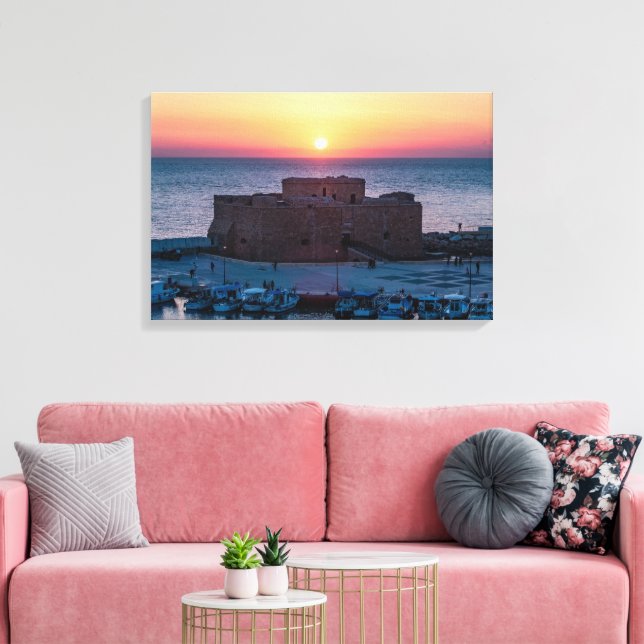 Paphos Castle at sunset, drone view Canvas Print (Insitu(LivingRoom))
