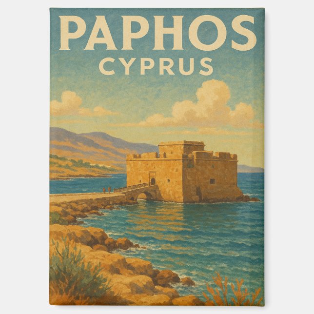 Paphos Cyprus fort vintage travel Magnet (Front)