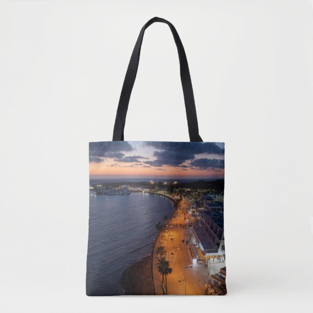Paphos seafront and harbor at night tote bag (Front)