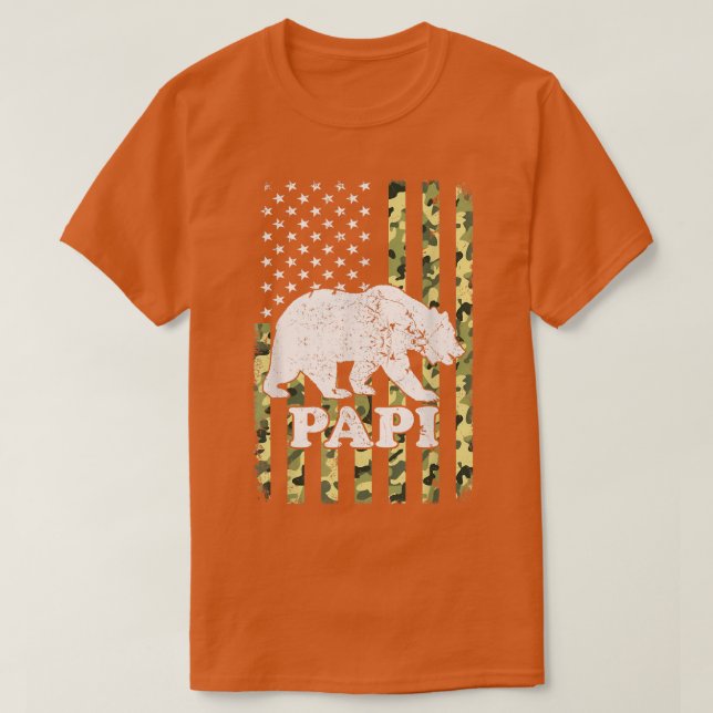 Papi Bear Camping Hiking Camouflage USA American F T-Shirt (Design Front)