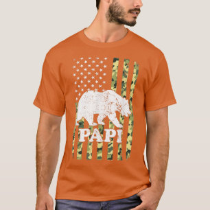 Papi Bear Camping Hiking Camouflage USA American F T-Shirt
