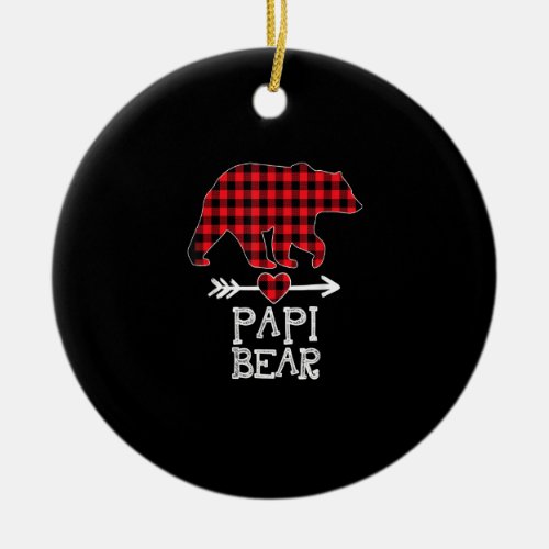 Papi Bear Christmas Pajama Red Plaid Buffalo Famil Ceramic Ornament