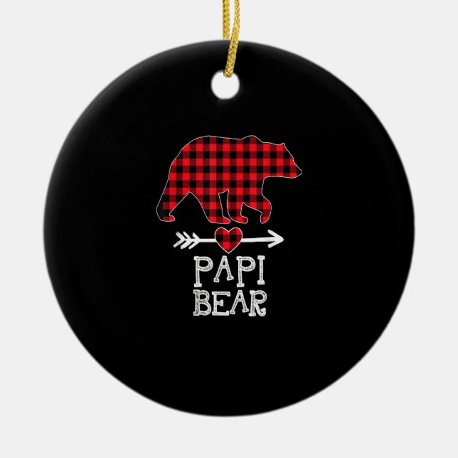 Papi Bear Christmas Pajama Red Plaid Buffalo Famil Ceramic Ornament (Front)