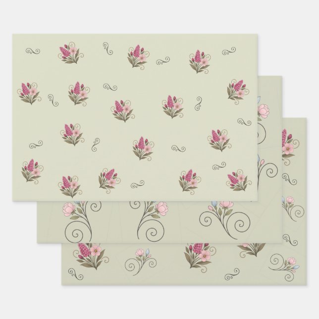 Papier cadeau à plat, lot de 3 wrapping paper sheets (Set)