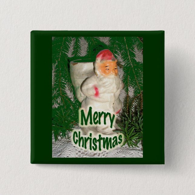 Papier Mache White Coated Santa Holiday Items Pinback Button (Front)
