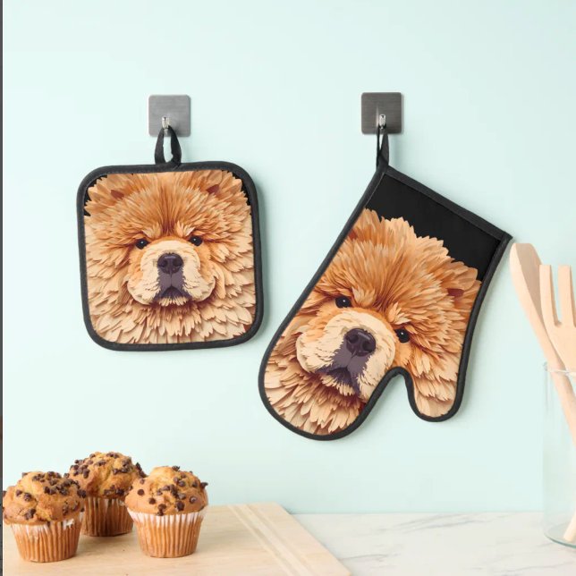 PAPIER MIRAGE  RedChow Oven Mitt & Pot Holder Set (Creator Uploaded)