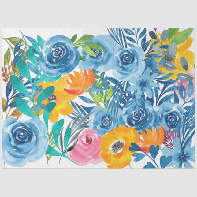 Papier Mousseline- Watercolor Blues- Tissue Paper (Front)